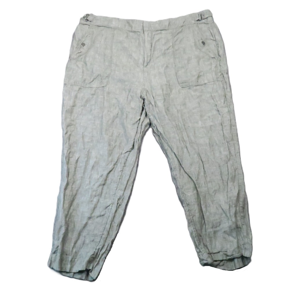 Athleta Voyager Linen Pants 22 Green Utility Pocket Crop Tapered Boho Lagenlook